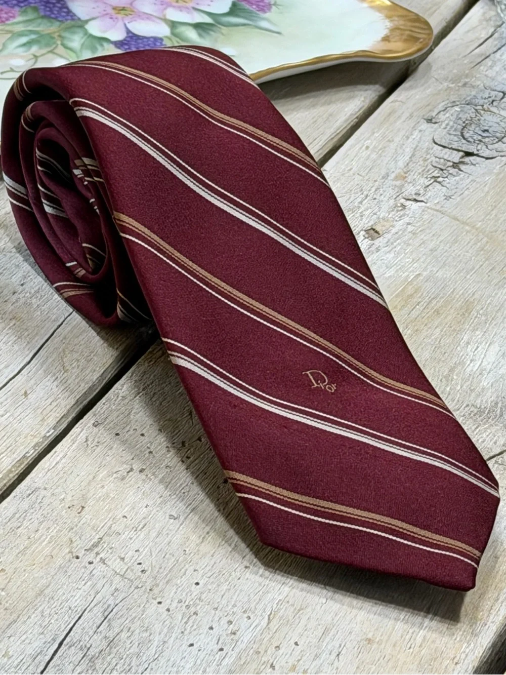 Christian Dior Vintage Logo Tie. Men’s Sz-58” Designer | Timeless | Maroon